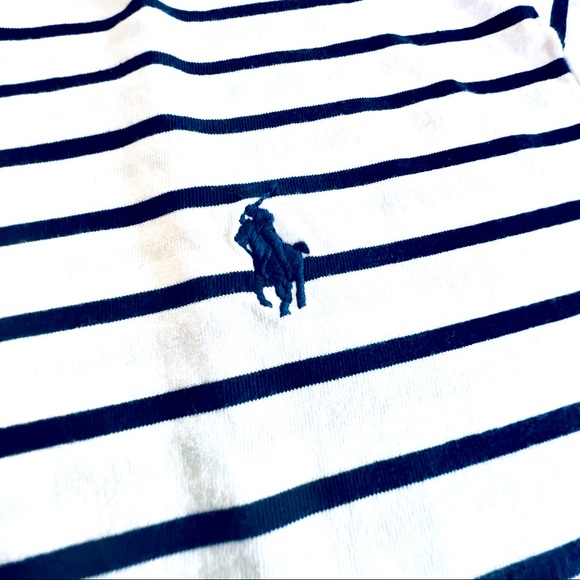 🍁 SALE POLO RALPH LAUREN Iconic Navy & White Striped V-Neck T-Shirt - Picture 3 of 3